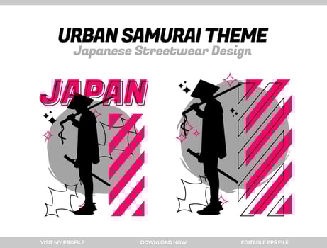 urban samurai. Samurai vector silhouette for design t-shirt concept. Japanese streetwear t-shirt design. silhouette for Japanese theme. samurai streetwear t-shirt. cyberpunk theme samurai.