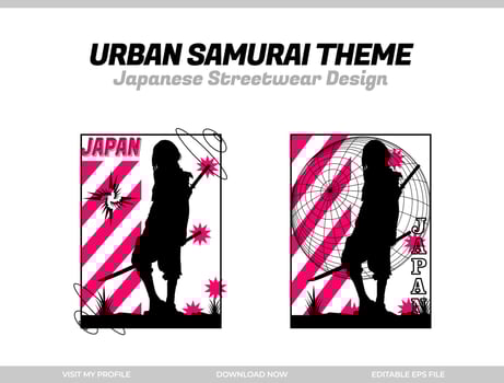 urban samurai. Samurai vector silhouette for design t-shirt concept. Japanese streetwear t-shirt design. silhouette for Japanese theme. samurai streetwear t-shirt. cyberpunk theme samurai.