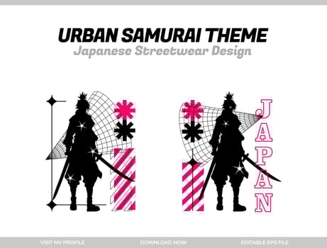 urban samurai. Samurai vector silhouette for design t-shirt concept. Japanese streetwear t-shirt design. silhouette for Japanese theme. samurai streetwear t-shirt. cyberpunk theme samurai.