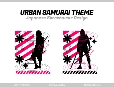 urban samurai. Samurai vector silhouette for design t-shirt concept. Japanese streetwear t-shirt design. silhouette for Japanese theme. samurai streetwear t-shirt. cyberpunk theme samurai.