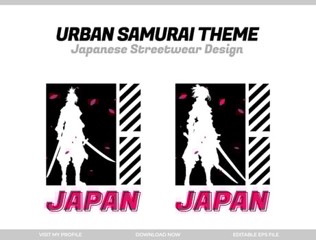 urban samurai. Samurai vector silhouette for design t-shirt concept. Japanese streetwear t-shirt design. silhouette for Japanese theme. samurai streetwear t-shirt. cyberpunk theme samurai.