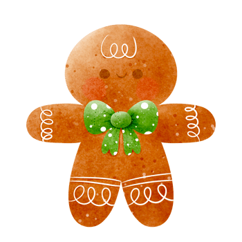 Watercolor gingerbread with green bow illustrations png