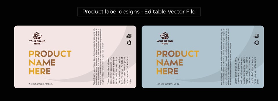 Product labels design on a black background editable vector file free download
