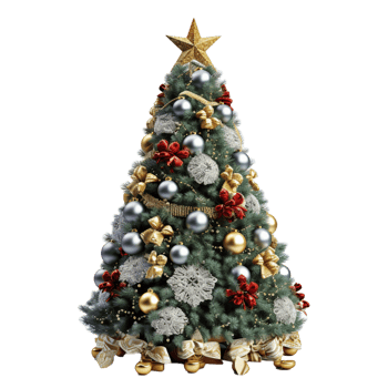 AI Generative beautiful decorated christmas tree on transparent background png