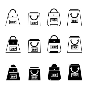 Shopping bag icon illustration collection. Black and white design icon for business. Stock vector. vector
