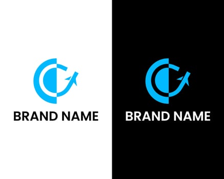 Abstract letter c with plane travel company logo design vector