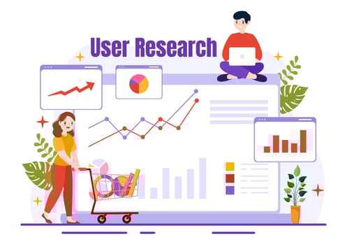 User Research Vector Illustration of People Searching and Exploring in Networks to Design Project, Online Survey and Analytics in Flat Background