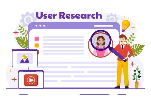 User Research Vector Illustration of People Searching and Exploring in Networks to Design Project, Online Survey and Analytics in Flat Background