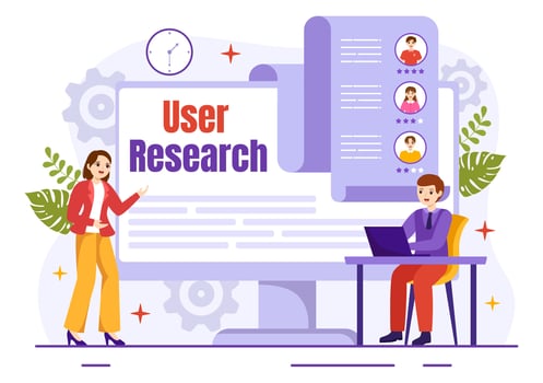 User Research Vector Illustration of People Searching and Exploring in Networks to Design Project, Online Survey and Analytics in Flat Background