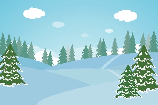 Vector illustration of a winter landscape with fir trees.