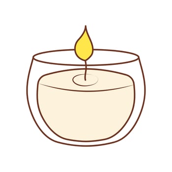 Burning aroma candle in a glass jar. Relax, aromatherapy, spa, anti-stress concept. Color doodle icon. vector