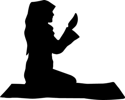 Woman muslim praying silhouette vector illustration. Woman with hijab praying icon for eid mubarak. Ramadan design graphic in muslim culture and islam religion