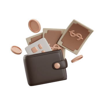 illustration of a credit card and wallet with cash. 3d rendering. png
