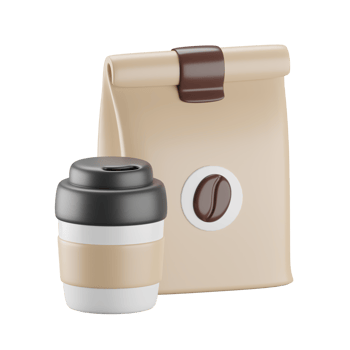 3d icon of coffee beans bag and hot coffee cup. png