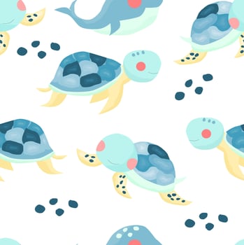 Cute Turtle and Whale Seamless Pattern vector