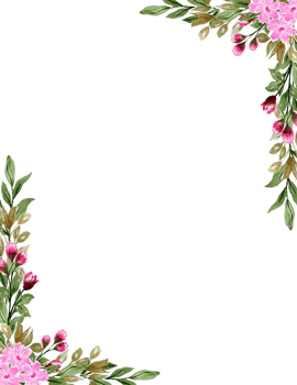 Watercolor floral frame with pink flowers and leaves hand painted. Spring flower illustration png