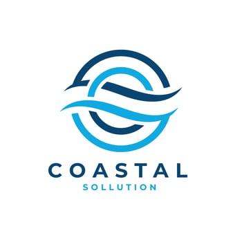 Coastal solution logo design concept water ocean letter CS vector