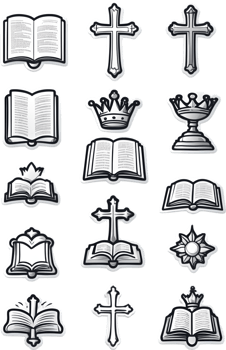 a set of icons with crowns, crowns, and other religious symbols ai generative png