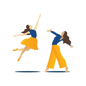 Ballerina in yellow skirt and pointe shoes. Vector illustration.