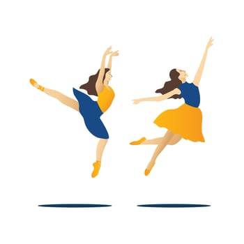 Ballerina in yellow skirt and pointe shoes. Vector illustration.