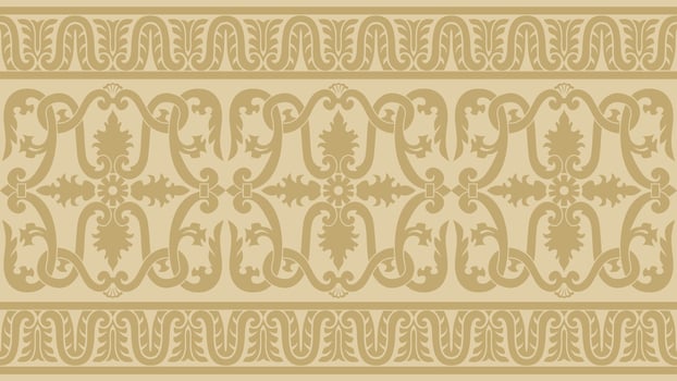 Vector gold seamless classic renaissance ornament. Endless european border, revival style frame