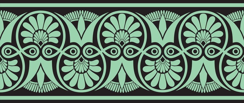 Vector green seamless ornament of ancient Greece. Classic Endless pattern frame border Roman Empire