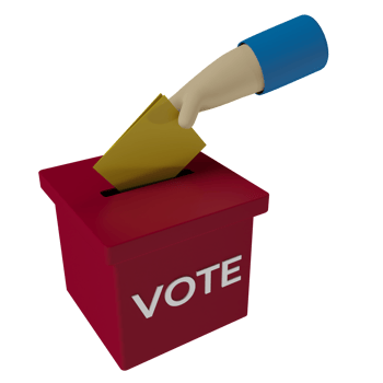 3d render icon of hand putting ballot paper into voting box. concept illustration of regional or state head elections. government png