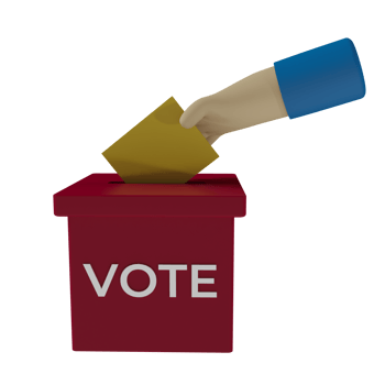 3d render icon of hand putting ballot paper into voting box. concept illustration of regional or state head elections. government png