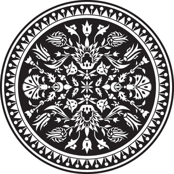 Vector black monochrome round turkish ornament. Ottoman circle, ring, frame