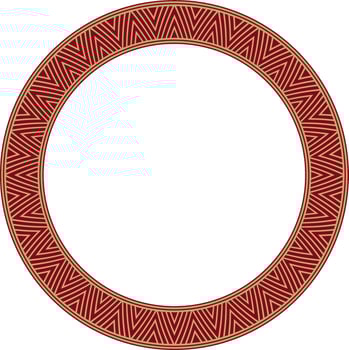 Vector golden and red round Yakut ornament. Endless circle, border, frame of the northern peoples of the Far East