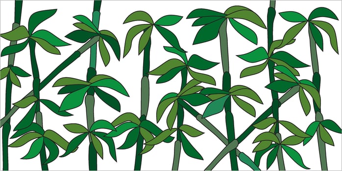 Stained glass vector template Bamboo. Green plant pattern on glass. Window transom for painting