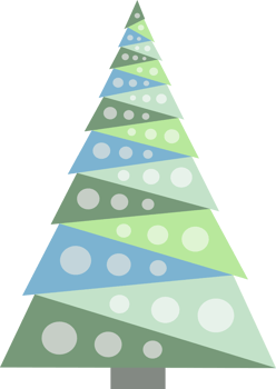 Abstract, stylized Christmas tree illustration. Decorated Christmas tree design, PNG with transparent background.