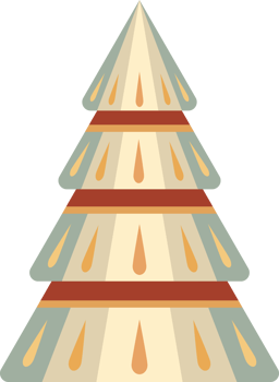Abstract, stylized Christmas tree illustration. Decorated Christmas tree design, PNG with transparent background.