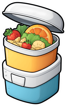 a lunch box with food and fruit on it ai generative png