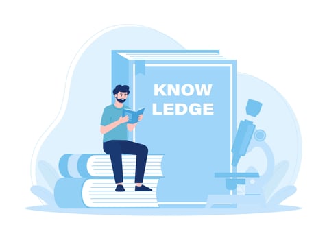 Students sit on books and read concept flat illustration vector