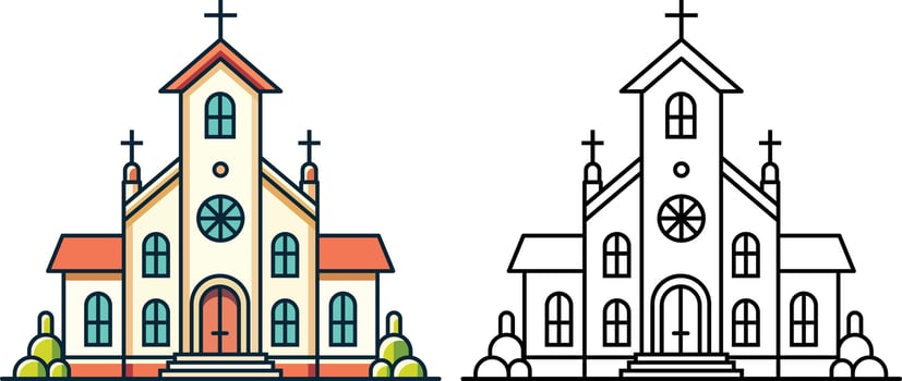 Catholic church building flat style vector illustration , Church building vector image, stock clip art