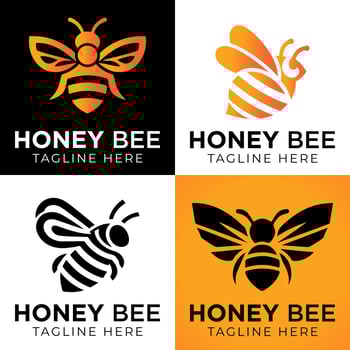 Honey bee logo design template with vector illustration. Flying honey bee icon symbol in line, flat, and color style. Vector illustration