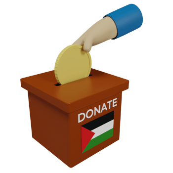3d render of box, coin and hand icon. illustration concept of donating to the country of Palestine png