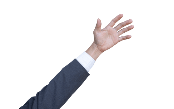 Hand of businessman in suit gestures isolated on transparent background. PNG File