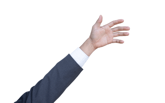 Hand of businessman in suit gestures isolated on transparent background. PNG File