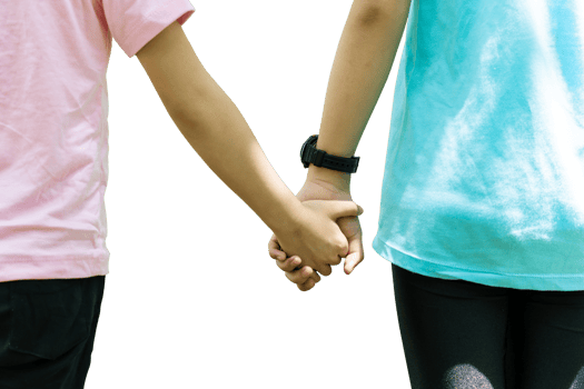 Two sister holding hands isolated on transparent background. Happy friendship family concept. png