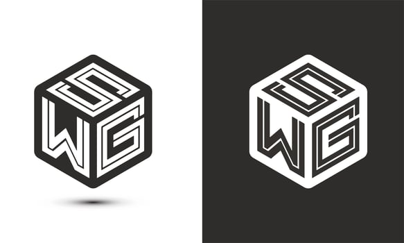 s w g letter logo design with illustrator cube logo, vector logo modern alphabet font overlap style. Premium Business logo icon. White color on black background