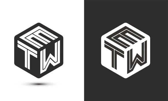 e t w letter logo design with illustrator cube logo, vector logo modern alphabet font overlap style. Premium Business logo icon. White color on black background