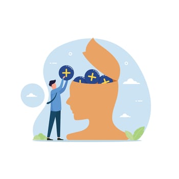 Businessman add positive thoughts to people vector