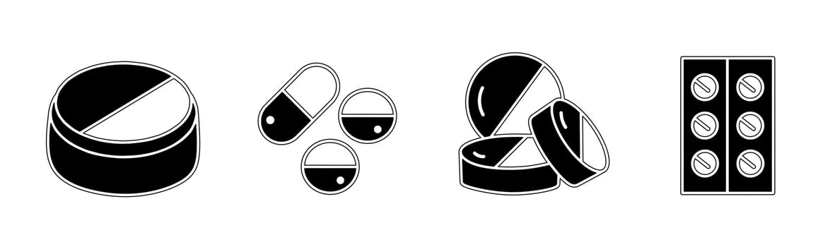 Drug icon vector black and white Illustration design for business. Stock vector.