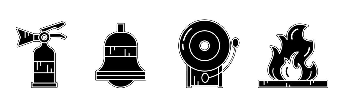 Fire extinguisher equipment icon collection. An illustration of a black fire extinguisher equipment icon. Stock vector. vector