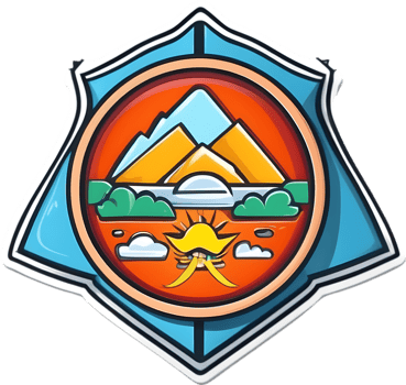 a sticker with a soccer ball, skateboard and other items badge ai generative png