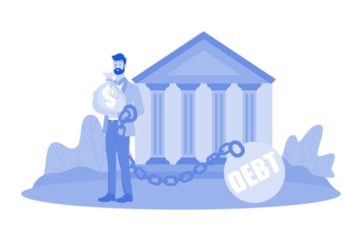 Man Under Debt From The Bank vector