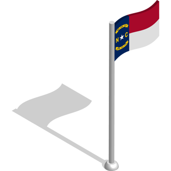 Isometric flag of american state of North Carolina in motion on flagpole. National banner flutters in wind. PNG image on transparent background
