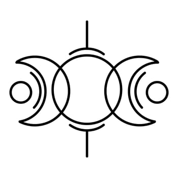 Triple moon with lotus flower magic symbol Line logo icon emblem design.Mystical occult sign with lotus with abstract geometric lines and shapes.Vector illustration vector